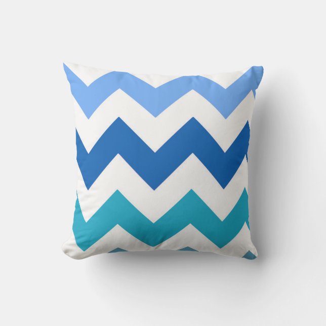 Shades of Blue Zig Zag Chevron Pillow (Front)