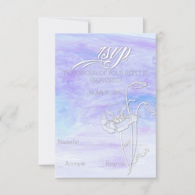 SHADES OF BLUES WATERCOLOR POPPIES RSVP CARD (Front)