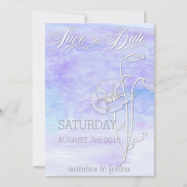 SHADES OF BLUES WATERCOLOR POPPIES SAVE the DATE (Front)