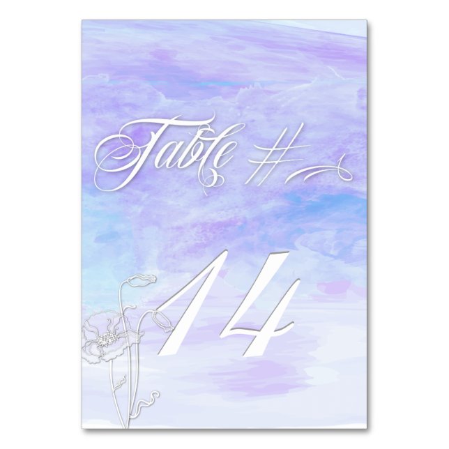 SHADES OF BLUES WATERCOLOR POPPIES TABLE CARDS (Front)