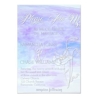 SHADES OF BLUES WATERCOLOR POPPIES WEDDING INVITATION