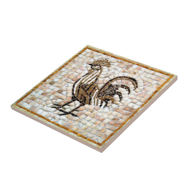 Shades of Brown and Black Mosaic Rooster Design Ceramic Tile (Side)