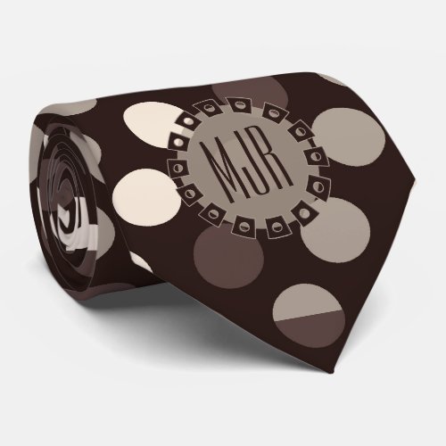 Shades of Brown Bold Polka Dots Monogram Neck Tie