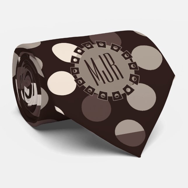 Shades of Brown Bold Polka Dots Monogram Neck Tie (Rolled)