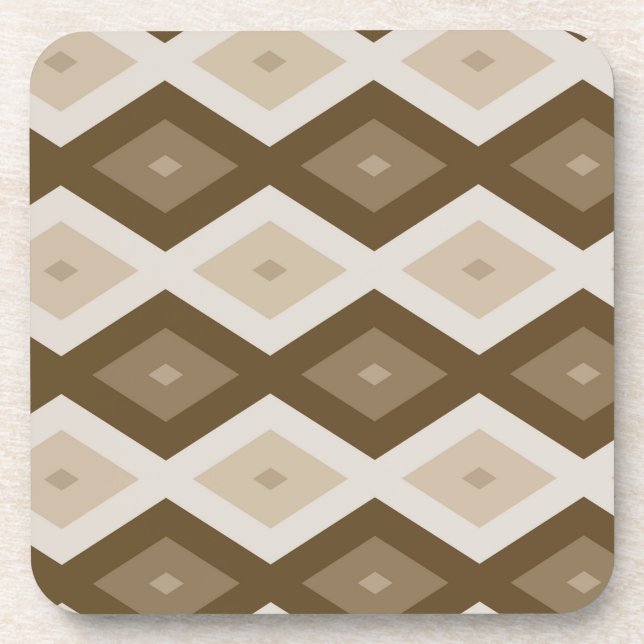 Shades of brown diamond pattern beverage coaster (Front)