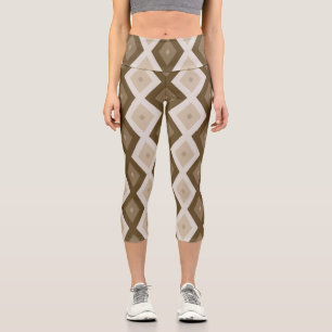 Shades of brown diamond pattern capri leggings