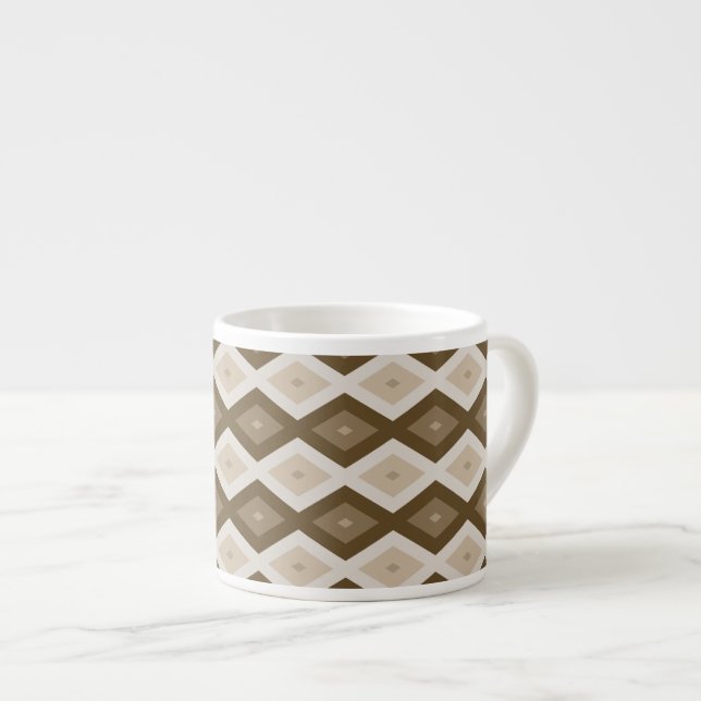 Shades of brown diamond pattern espresso cup (Front Right)