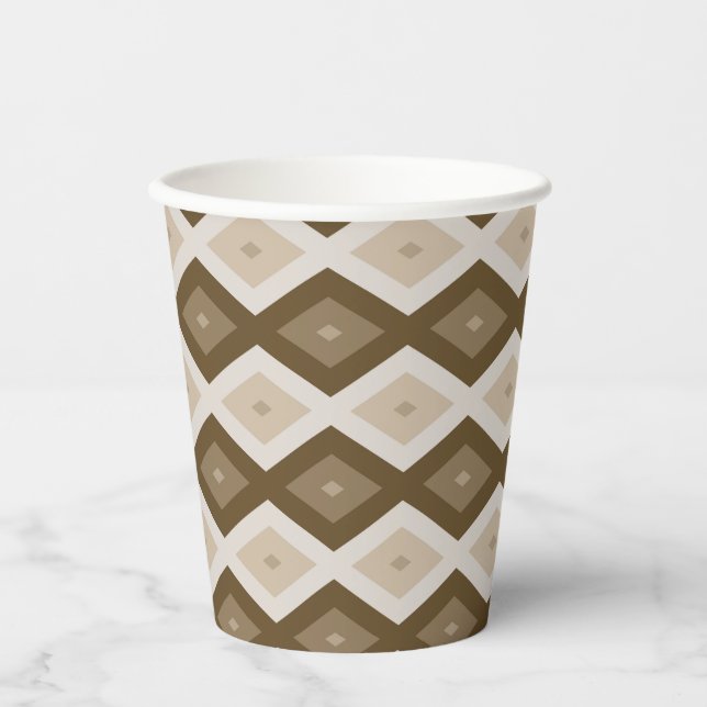 Shades of brown diamond pattern paper cups (Front)