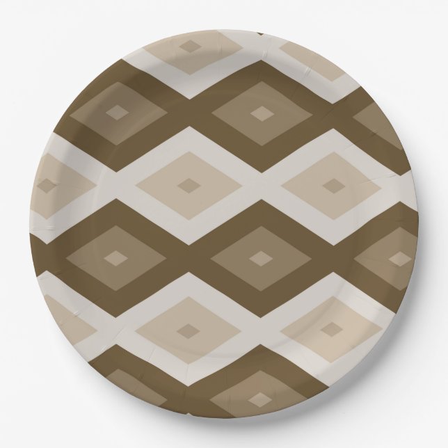 Shades of brown diamond pattern paper plates (Front)