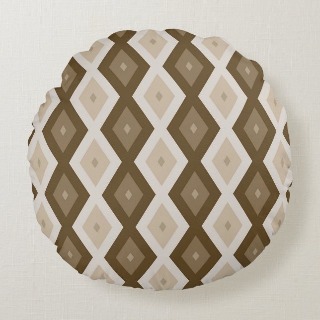 Shades of brown diamond pattern round pillow (Front)