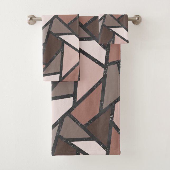 Shades of brown stained glass pattern bath towel set (Insitu)
