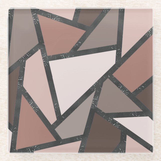 Shades of brown stained glass pattern glass coaster (Front)