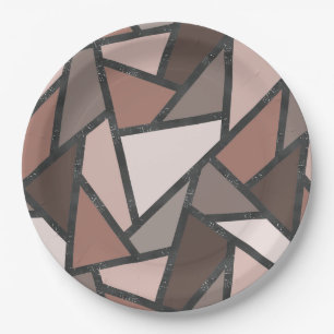 Shades of brown stained glass pattern paper plates