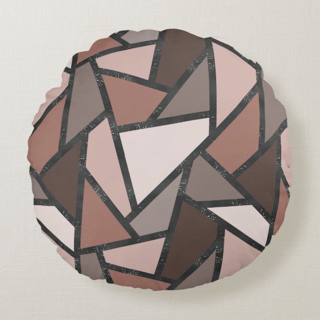 Shades of brown stained glass pattern round pillow (Front)
