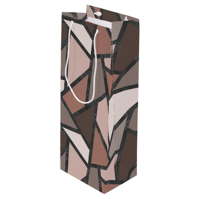 Shades of brown stained glass pattern wine gift bag (Front Angled)