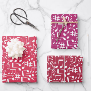 Shades of Burgundy Music Notes Wrapping Paper Sheets