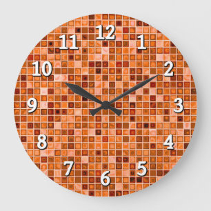 Shades Of Copper Tan 'Watery' Mosaic Tile Pattern Large Clock