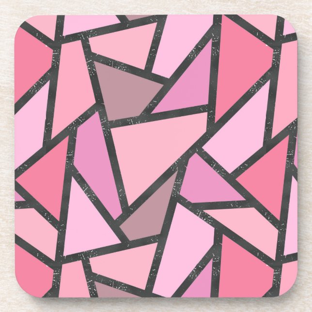 Shades of coral stained glass pattern beverage coaster (Front)