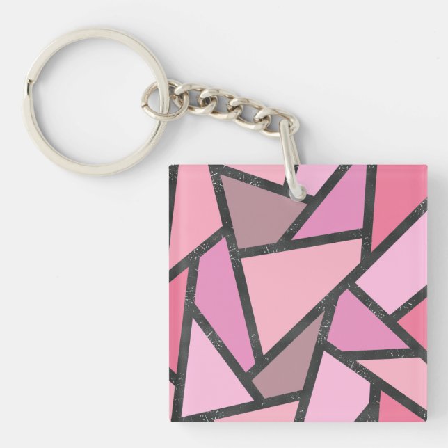 Shades of coral stained glass pattern keychain (Front)