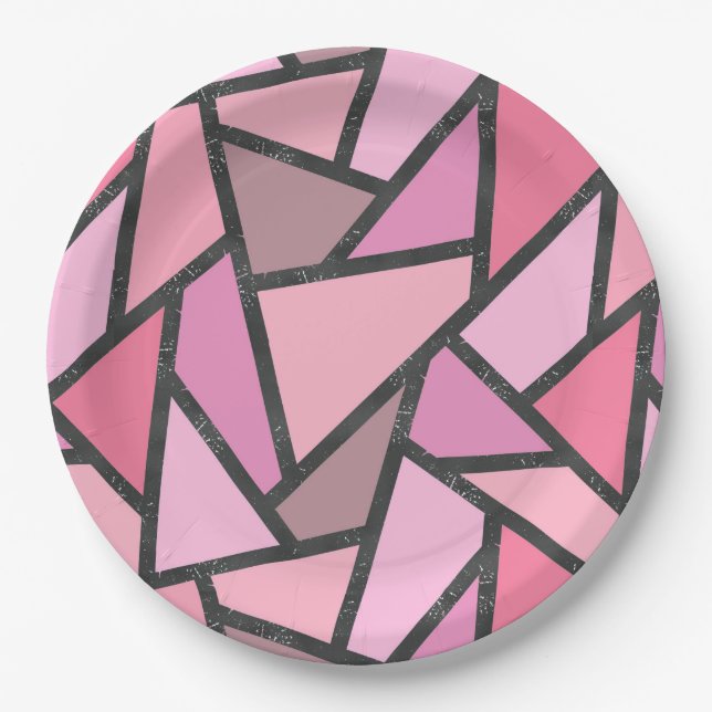 Shades of coral stained glass pattern paper plates (Front)