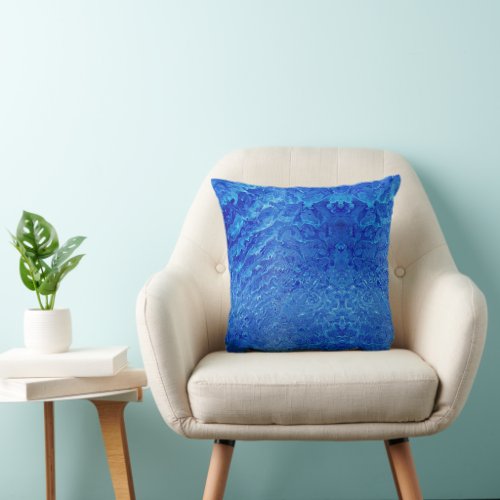 Shades of Dark Blue Ocean Waves Watercolor Throw Pillow