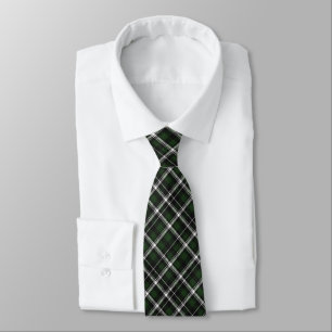 Shades of Dark Green, Black & White Tartan Plaid Neck Tie