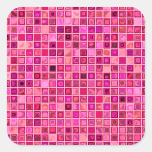 Shades Of Dark Pink Watery Mosaic Tile Pattern Square Sticker
