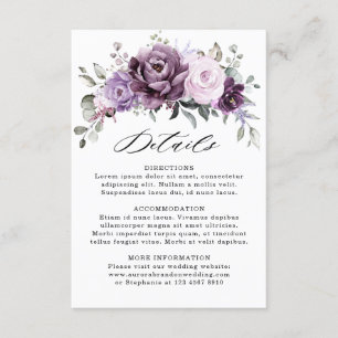Shades of Dusty Purple Bloom Floral Wedding Detail Enclosure Card