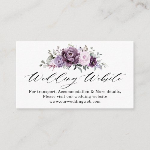 Shades of Dusty Purple Bloom Moody Wedding Website Enclosure Card