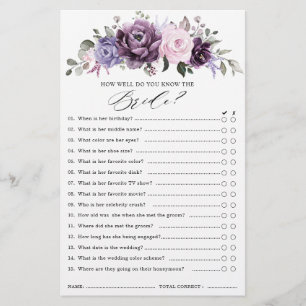 Shades of Dusty Purple Blooms Bridal Shower Game