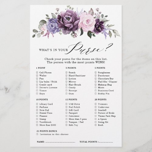 Shades of Dusty Purple Blooms Bridal Shower Game