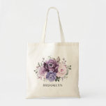 Shades of Dusty Purple Blooms Bridal Shower Gift Tote Bag<br><div class="desc">Elegant and modern floral midsummer bridal shower gift features a bouquet of watercolor roses peonies in shades of purple plum, dusty rose, dusty pink , mauve, sage with lush green botanical leaves and eucalyptus. Please find more matching designs and variations from my "blissweddingpaperie" store. And feel free to contact me...</div>