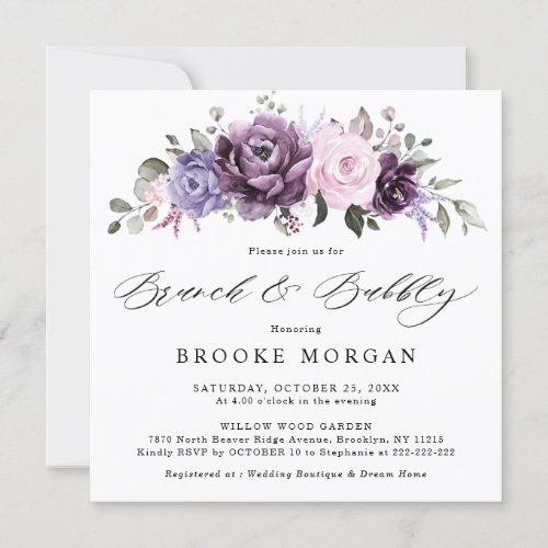 Shades of Dusty Purple Blooms Brunch and Bubbly Invitation
