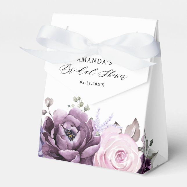 Shades of Dusty Purple Blooms Floral Bridal Shower Favor Boxes (Front Side)