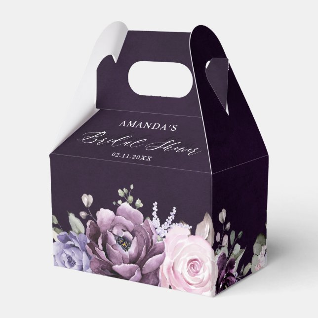 Shades of Dusty Purple Blooms Floral Bridal Shower Favor Boxes (Back Side)