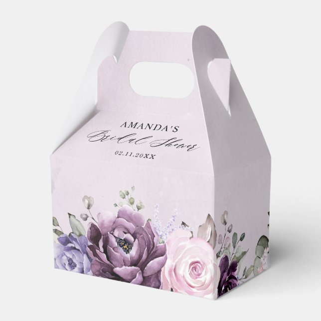 Shades of Dusty Purple Blooms Floral Bridal Shower Favor Boxes (Back Side)