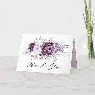 Shades of Dusty Purple Blooms Floral Bridal shower Letterpress Thank You Card