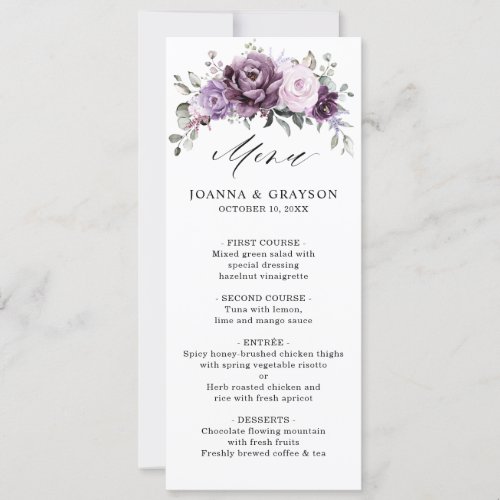 Shades of Dusty Purple Blooms Floral Menu Card