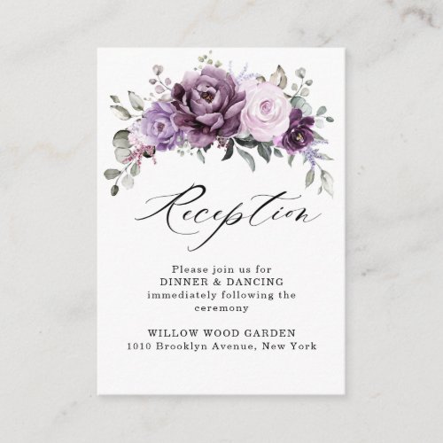 Shades of Dusty Purple Blooms Floral Reception Enclosure Card
