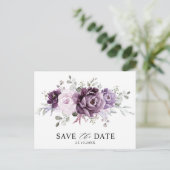 Shades of Dusty Purple Blooms Floral Save the Date Postcard (Standing Front)