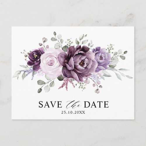 Shades of Dusty Purple Blooms Floral Save the Date Postcard