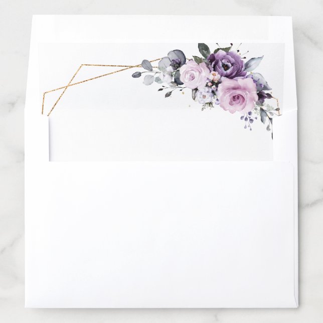 Shades of Dusty Purple Blooms Geometric Wedding Envelope Liner (In Envelope)
