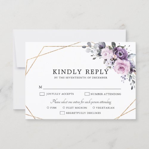 Shades of Dusty Purple Blooms Geometric Wedding RS RSVP Card