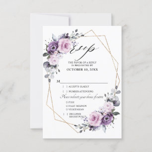 Shades of Dusty Purple Blooms Geometric Wedding RSVP Card