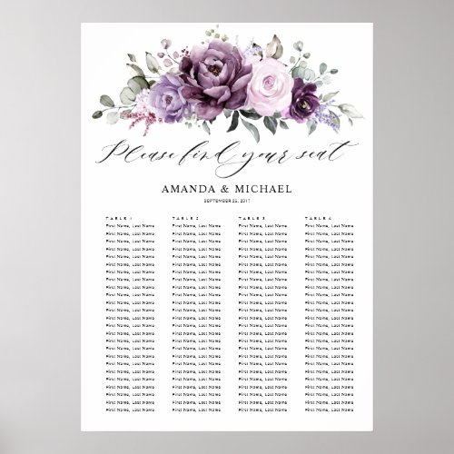 Shades of Dusty Purple Blooms Guest Seating Chart