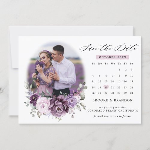 Shades of Dusty Purple Blooms Moody Calendar Save The Date