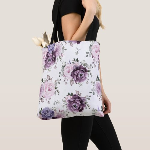 Shades of Dusty Purple Blooms Moody Floral Tote Bag