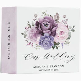 Shades of Dusty Purple Blooms Moody Floral Wedding 3 Ring Binder