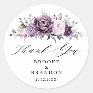 Shades of Dusty Purple Blooms Moody Floral Wedding Classic Round Sticker