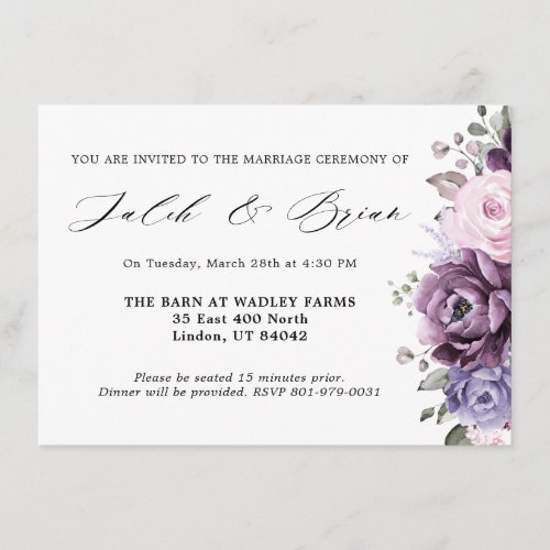 Shades of Dusty Purple Blooms Moody Floral Wedding Enclosure Card